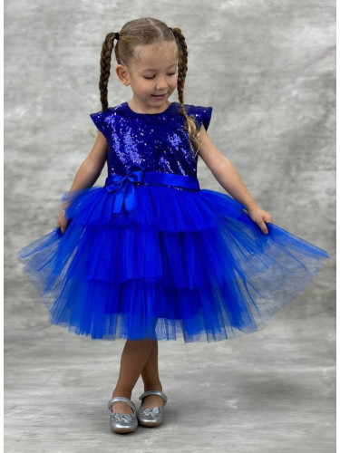 Детска официална рокля Хава в синьо от пайети и тюл на 3 пласта от кол