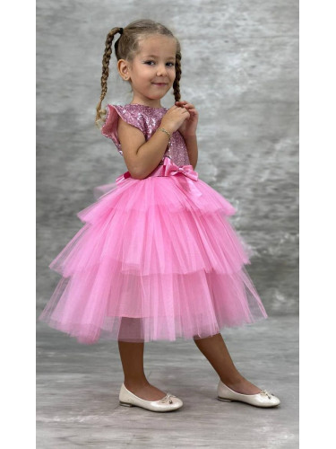 Детска официална рокля Хава в розово от пайети и тюл на 3 пласта