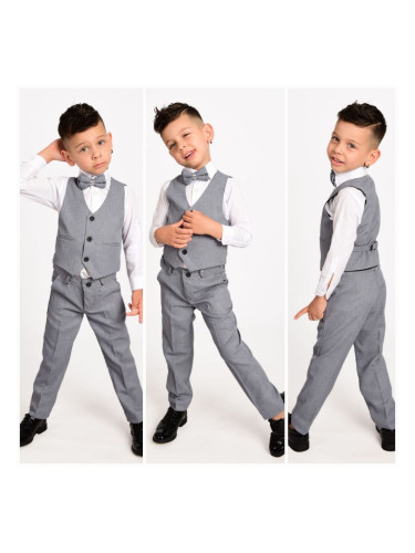 Официален костюм в сиво за момче от 4 части елек, риза в бяло, пантало