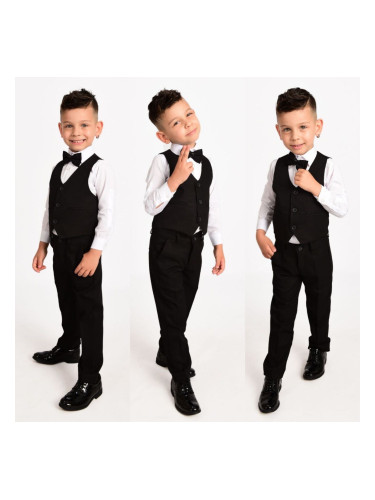 Официален костюм в черно за момче от 4 части елек, риза в бяло, пантал