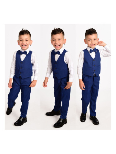 Официален костюм в тъмносиньо за момче от 4 части елек, риза в бяло, п