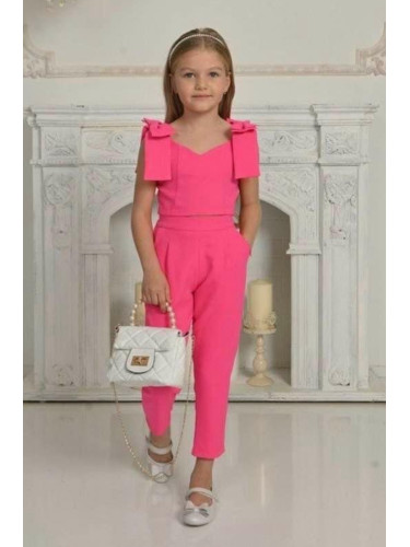 Детски комплект за момиче от 2 части- потник/топ с панделки и панталон