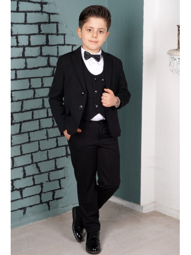 Елегантен костюм за момче от 5 части в черно със сако