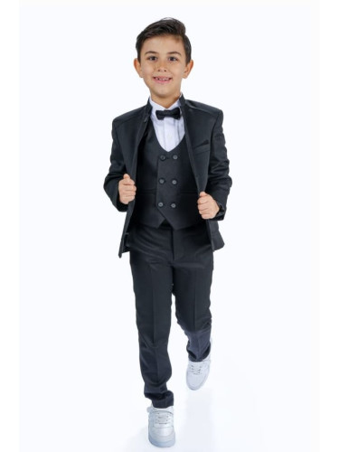 Елегантен костюм за момче от 5 части в черно със сако