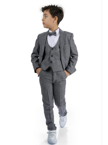 Официален костюм за момче от 5 части в тъмносиво