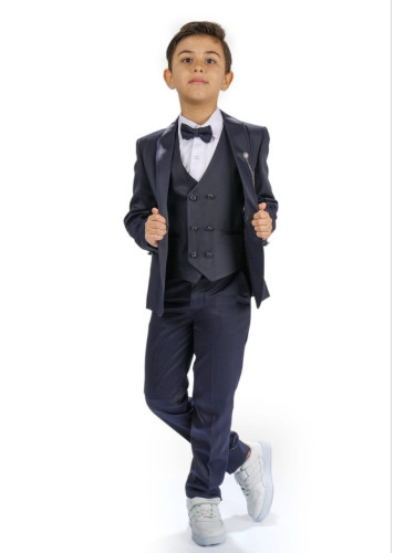 Елегантен костюм за момче от 5 части в черно със сако 3300932232