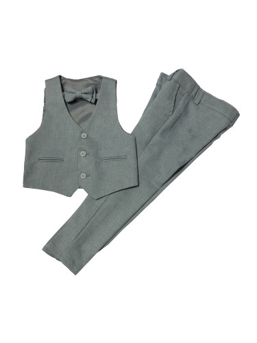 Официален костюм в сиво от 3 части - елек, панталон и папийонка Сивина