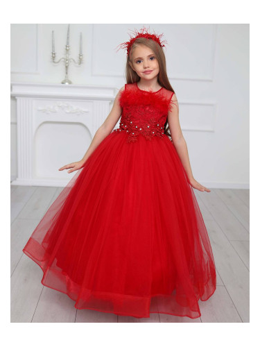 Официална детска дълга рокля в червено без ръкав Шери от колекция Чер