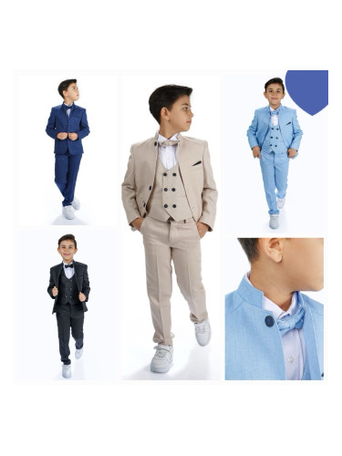 Елегантен костюм за момче от 5 части в черно със сако 324323422