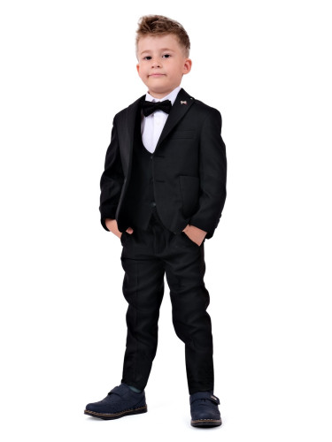 Елегантен официален костюм за момче от 5 части в черно със сако 330011