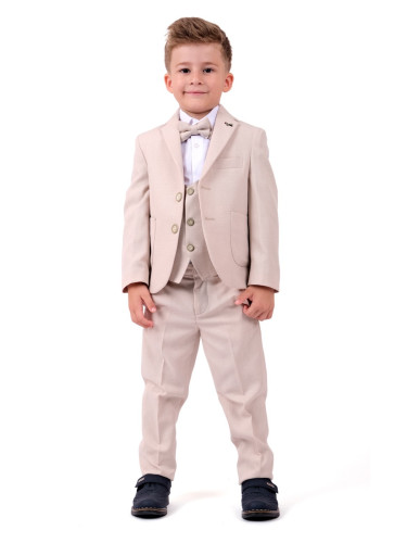 Елегантен официален костюм за момче от 5 части в бежово със сако 33001