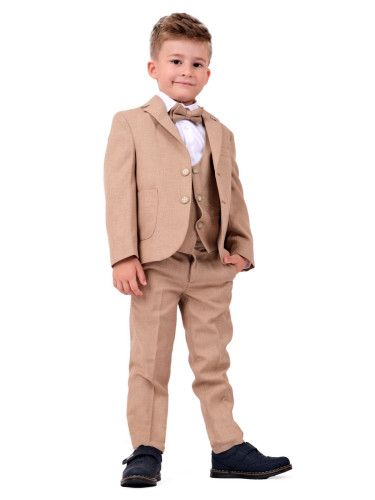 Елегантен официален костюм за момче от 5 части в бежово със сако 33001