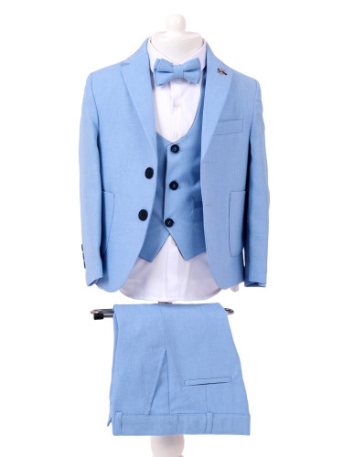Елегантен официален костюм за момче от 5 части в светлосиньо със сако