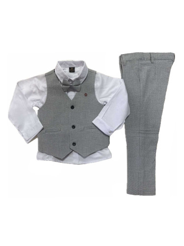 Детски костюм в сиво за момче от 4 части от елек, риза, панталон и пап
