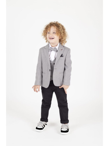 Официален детски костюм за момче от 5 части със сако в сиво и панталон