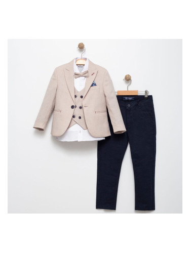 Официален детски костюм за момче от 5 части със сако в бежово и пантал