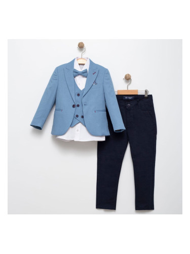 Официален детски костюм за момче от 5 части със сако в синьо и пантало