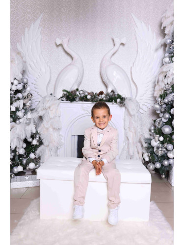 Официален костюм за момче от 5 части в бежово 333111033