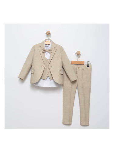 Официален детски костюм за момче от 5 части в бежово с елегантно сако 