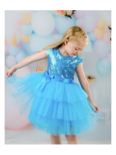 Официална рокля Хава в светлсиньо с нежни пайети и тюл на пластове