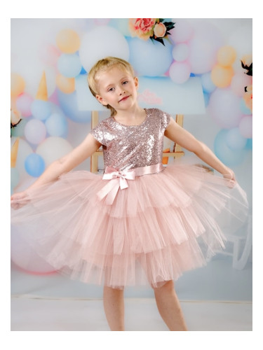 Официална рокля момиче Хава в пепел от рози от пайети и тюл на 3 пласт