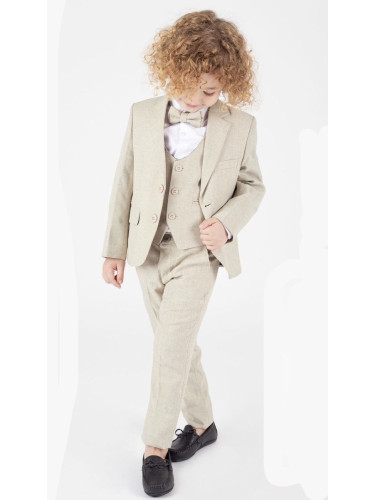 Официален костюм за момче от 5 части в бежово - риза в бяло със сако, 