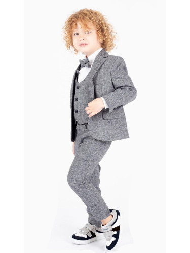 Официален костюм за момче от 5 части в сиво - риза в бяло със сако, ел