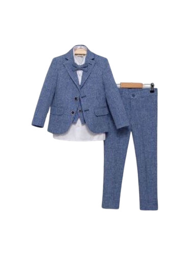 Официален костюм за момче от 5 части в синьо - риза в бяло със сако, е