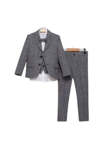 Официален костюм за момче от 5 части в графит - риза в бяло със сако, 