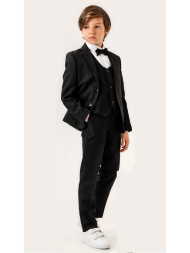Официален костюм за момче от 5 части в черно - сако, панталон, риза, е