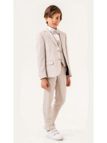 Официален костюм за момче от 5 части в бежово - сако, панталон, риза, 