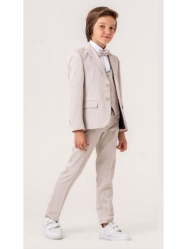 Официален костюм за момче от 5 части в бежово - сако, панталон, риза, 
