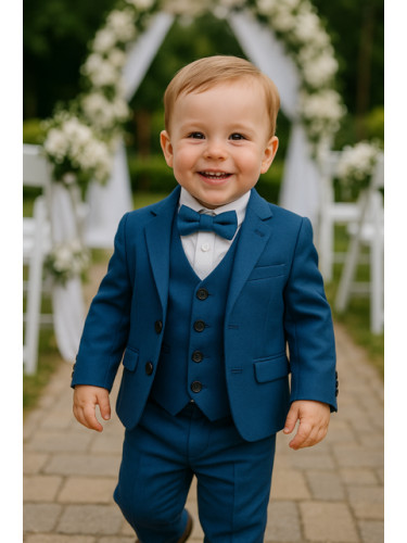 Официален детски костюм за момче от 5 части в синьо - сако, панталон, 