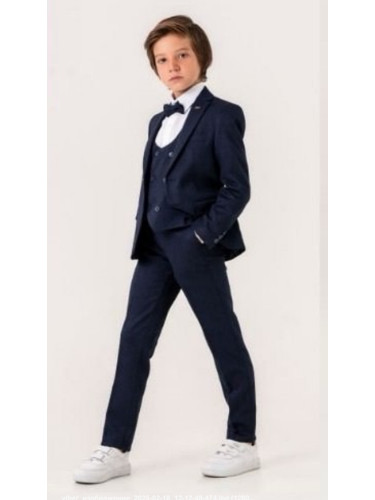 Официален костюм за момче от 5 части в тъмносиньо-сако, панталон, риза