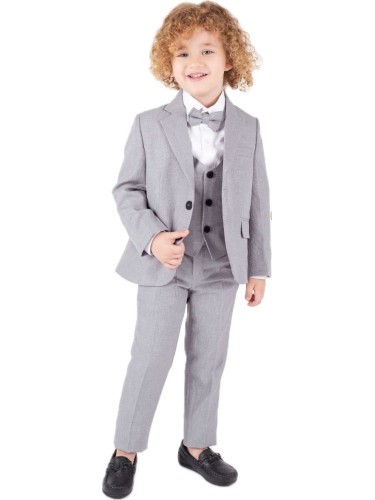 Официален костюм за момче Сивина от 5 части в сиво с ризка в бяло, сак