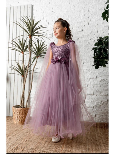 Празнична дълга детска рокля от тюл Денис в лилаво от колекция Лилавин