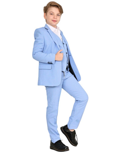 Официален костюм за момче от 5 части в светлосиньо - сако, панталон, р