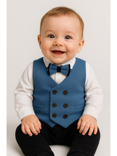 Официален костюм за момче от 4 части - елек в синьо с два реда копчета