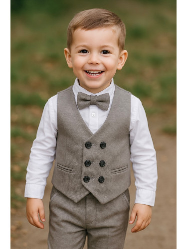 Официален костюм в сиво от 4 части от елек с два реда копчета. риза, п