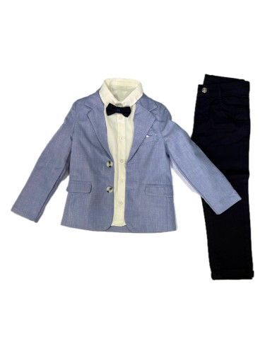 Спортно-елегантен костюм за момче от 5 части - сако в светлосиньо, риз