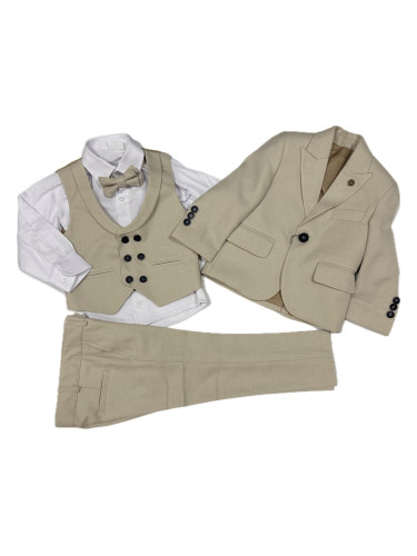 Официален детски костюм за момче от 5 части в бежово - панталон, риза,