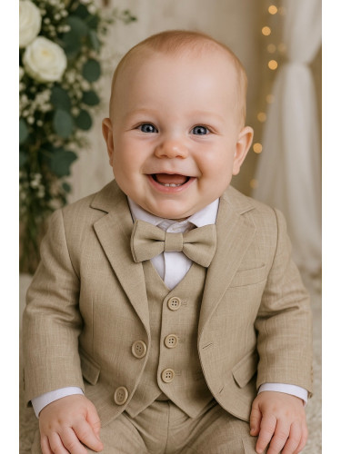 Официален бебешки или детски костюм за момче от 5 части в бежово със с