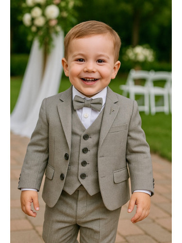 Официален костюм за момче от 5 части от риза в бяло, сако, елек с един