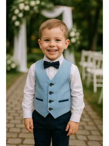 Официален комплект за момче с елек в светлосиньо и панталон в тъмносин