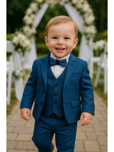 Официален бебешки или детски костюм за момче от 5 части в синьо - сако