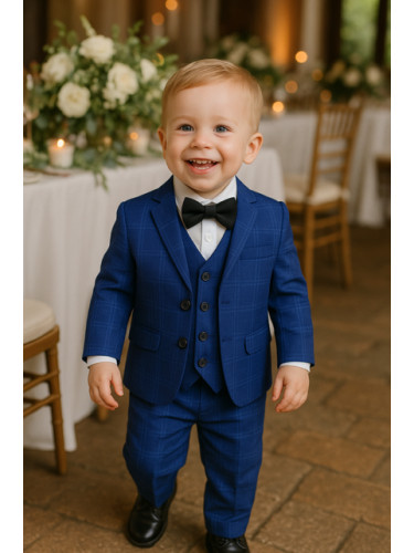 Официален детски костюм в кралско синьо за момче от 5 части със сако о