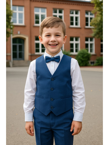 Официален комплект в тъмносиньо за момче от 4 части-елек с един реда к