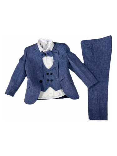 Официален бебешки или детски костюм за момче от 5 части в синьо от сак