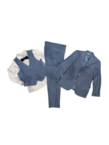 Официален костюм за момче от 5 части в синьо от сако, панталон, риза, 
