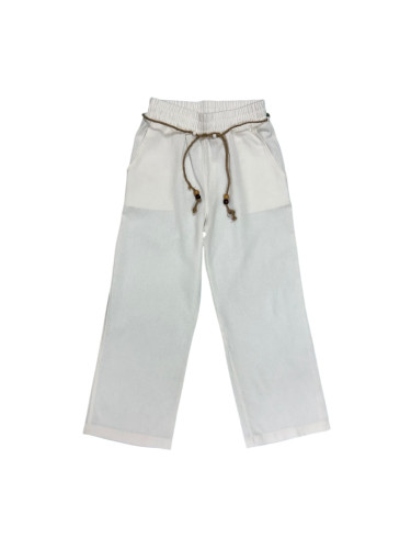 Детски панталон за момиче от лен в екрю с коланче 